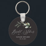 Eucalyptus black gold bridal shower key ring<br><div class="desc">Etherial watercolor foliage and metallic gold effect bridal shower design. With beautiful watercolor details. This modern design is sure to set the style for your special day.</div>