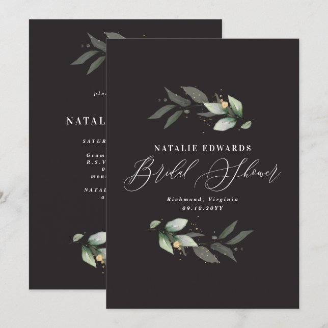Eucalyptus black gold bridal shower  save the date (Front/Back)