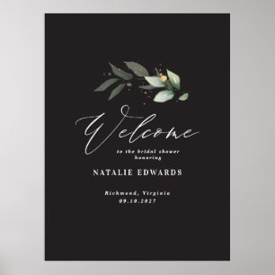 Eucalyptus black gold bridal shower welcome foam poster