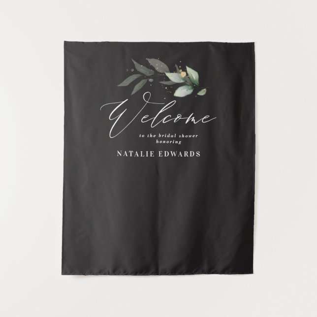 Eucalyptus black gold bridal shower welcome  tapestry (Front)
