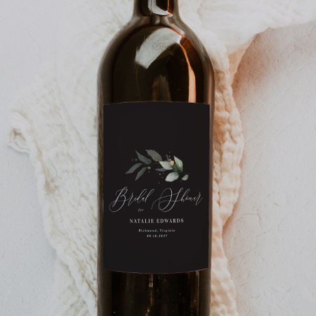 Eucalyptus black gold bridal shower  wine label (Creator Uploaded)