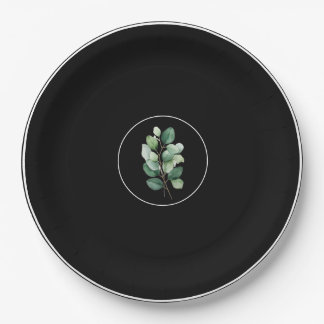  Eucalyptus Black Upscale Wedding Paper Plates