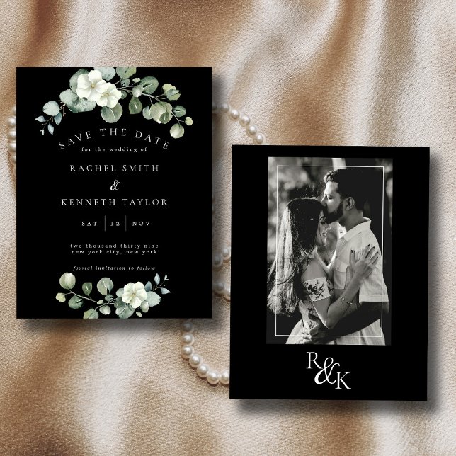 Eucalyptus Black & White Minimalist Save the Date  (Creator Uploaded)