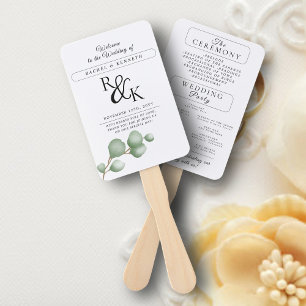 Eucalyptus Black & White Wedding Ceremony Program Hand Fan