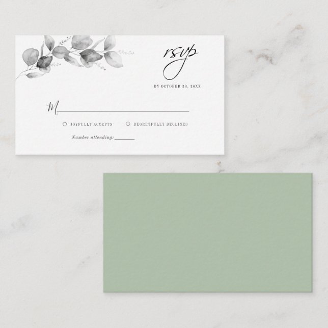 Eucalyptus Black White Wedding RSVP Card (Front/Back)