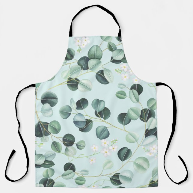 Eucalyptus Bliss: Turquoise Watercolor Pattern. Apron (Front)