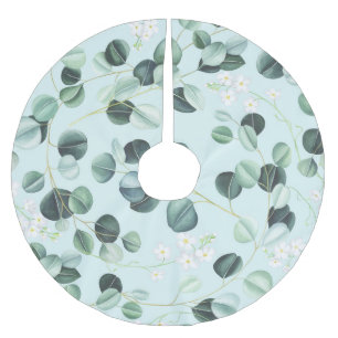 Eucalyptus Bliss: Turquoise Watercolor Pattern. Brushed Polyester Tree Skirt
