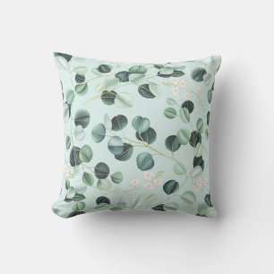 Eucalyptus Bliss: Turquoise Watercolor Pattern. Cushion