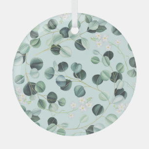 Eucalyptus Bliss: Turquoise Watercolor Pattern. Glass Tree Decoration