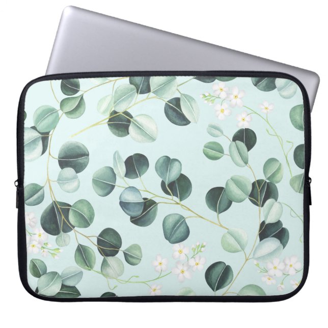 Eucalyptus Bliss: Turquoise Watercolor Pattern. Laptop Sleeve (Front)