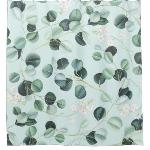 Eucalyptus Bliss: Turquoise Watercolor Pattern. Shower Curtain