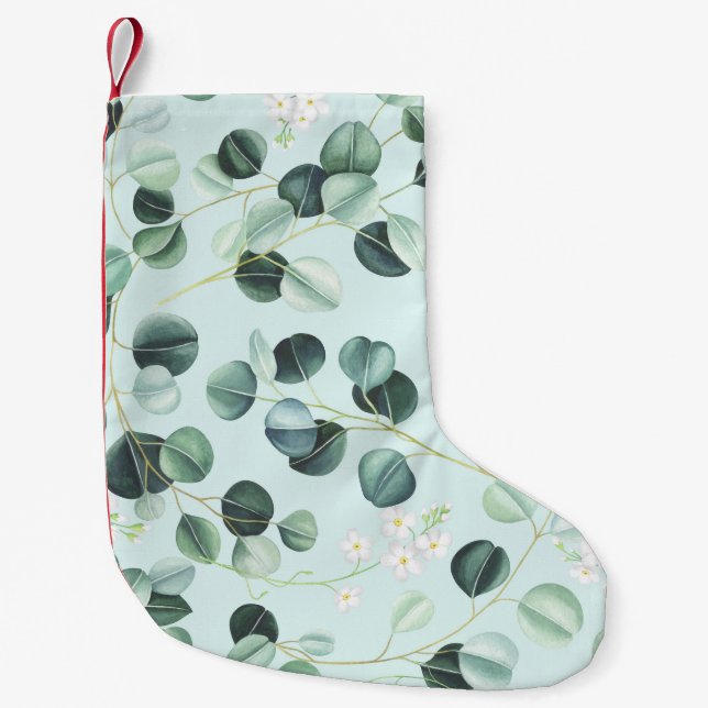 Eucalyptus Bliss: Turquoise Watercolor Pattern. Small Christmas Stocking (Front)
