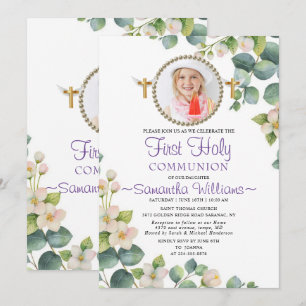 Eucalyptus Bloom Photo First Communion Invitation