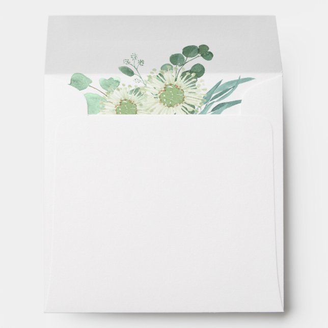 Eucalyptus Blooming Greens Watercolor Wedding Envelope (Back (Bottom))