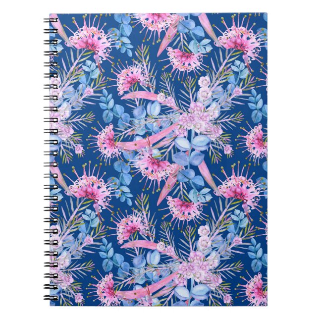Eucalyptus Blue And Pink Grevillea Notebook (Front)