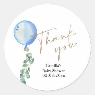Eucalyptus Blue Balloon Baby Shower  Classic Round Sticker