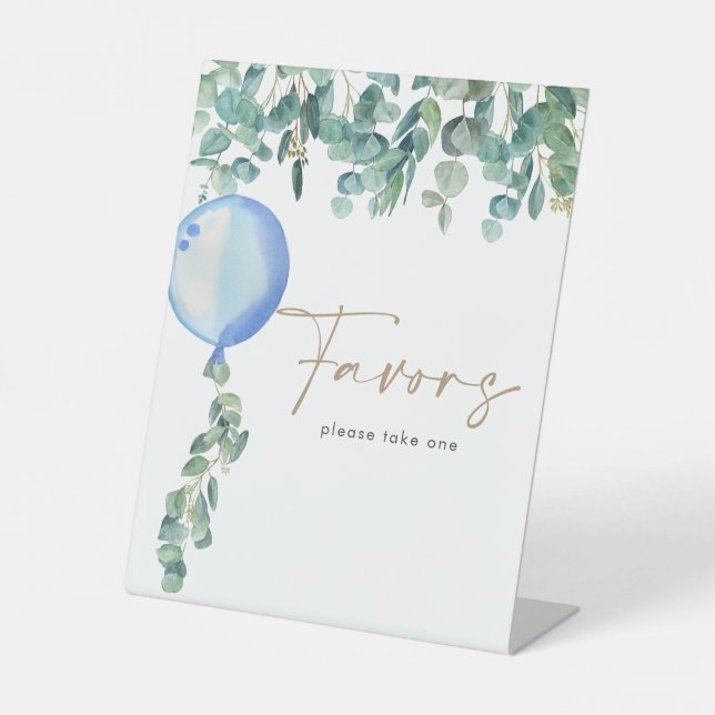 Eucalyptus Blue Balloon Baby Shower Favours Pedestal Sign (Front)