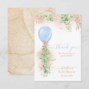 Eucalyptus Blue Balloon Baby Shower Thank You Card