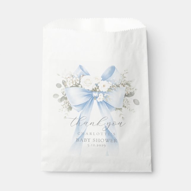 Eucalyptus Blue Bow Baby Shower Thank you Favour Bags (Front)