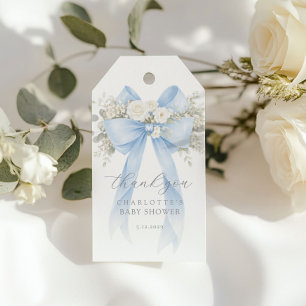 Eucalyptus Blue Bow Baby Shower Thank you Gift Tags