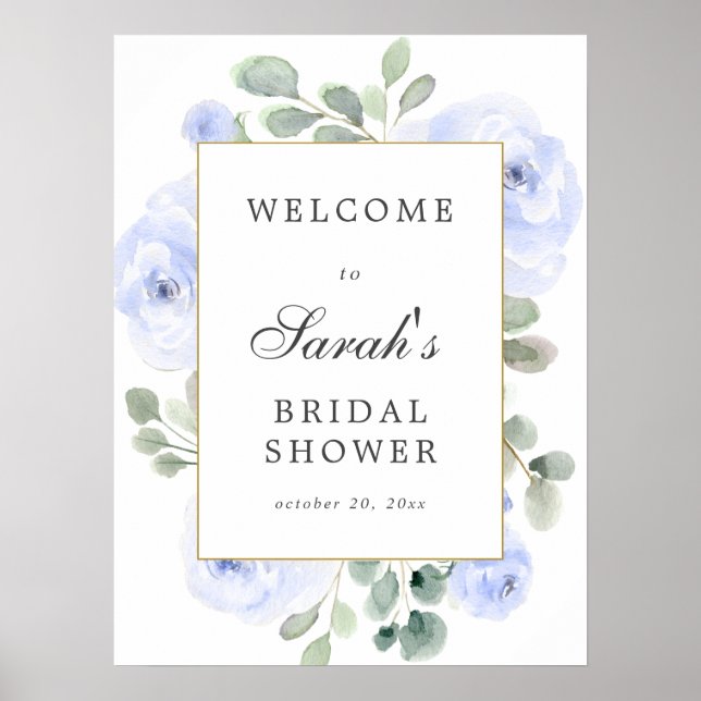 Eucalyptus Blue Floral Bridal Shower Welcome Sign (Front)