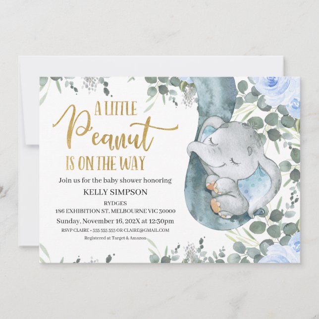 Eucalyptus Blue Floral Little Peanut Baby Shower Invitation (Front)