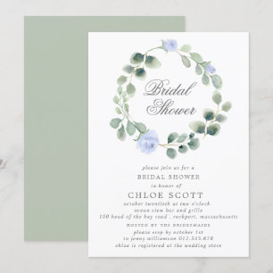 Eucalyptus Blue Floral Wreath Bridal Shower Invitation