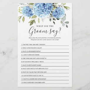 Eucalyptus Blue Hydrangea Bridal Shower Game