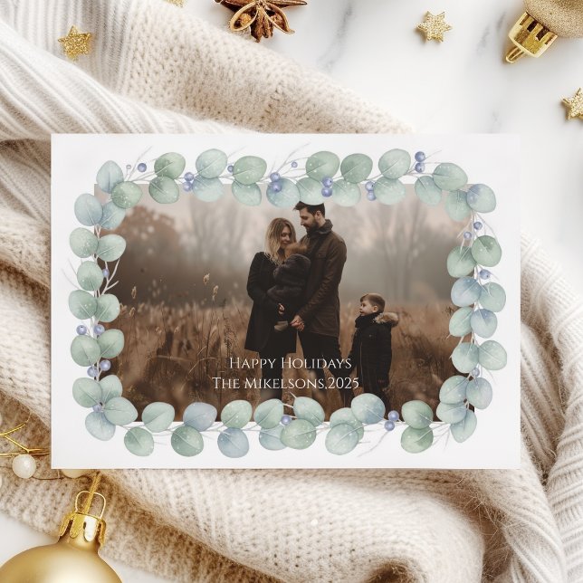 Eucalyptus Blue Photo Christmas Holiday Card (Creator Uploaded)