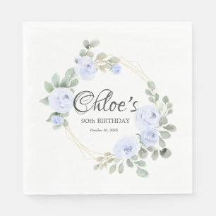 Eucalyptus Blue Rose Floral 90th Birthday Party Napkin