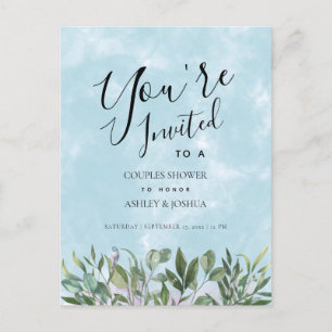 Eucalyptus Blue Watercolor Couples Shower Invitation Postcard