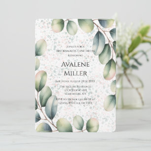 Eucalyptus Blush Alcohol Ink Bridesmaids Luncheon Invitation