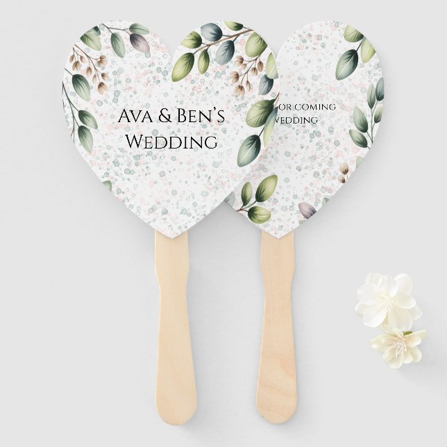 Eucalyptus Blush Alcohol Ink Wedding Hand Fan (Front and Back)