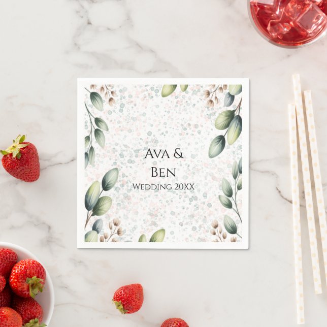 Eucalyptus Blush Alcohol Ink Wedding Napkin (Insitu)