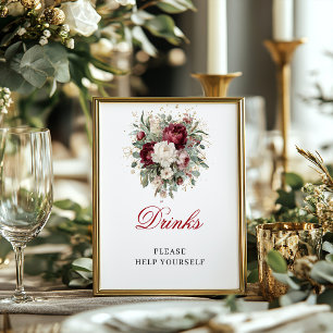 Eucalyptus Blush Burgundy Drinks 8x10 Sign