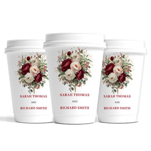 Eucalyptus Blush Burgundy Wedding Paper Cups (Eucalyptus Blush Burgundy Wedding Paper Cups)