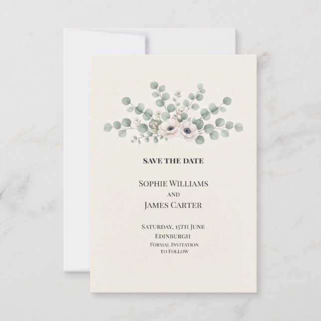 Eucalyptus Blush Floral Wedding Save The Date (Front)