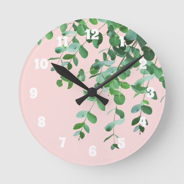 Eucalyptus Blush Green Delight #1 #foliage #decor  Round Clock (Front)