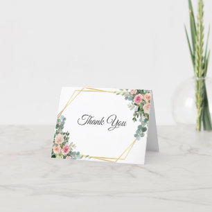 Eucalyptus Blush Pink Floral Geometric Wedding Tha Thank You Card
