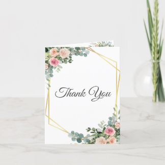 Eucalyptus Blush Pink Floral Geometric Wedding Thank You Card