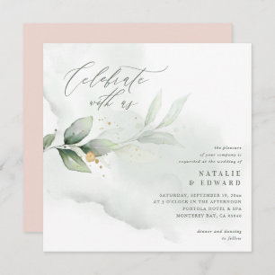 Eucalyptus blush pink gold wedding script etherial