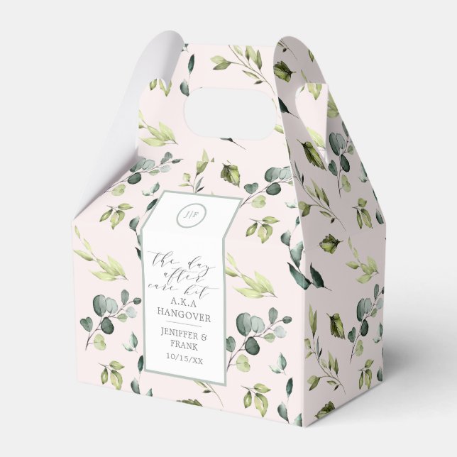 Eucalyptus Blush Pink Hangover Kit Wedding Party Favour Box (Front Side)
