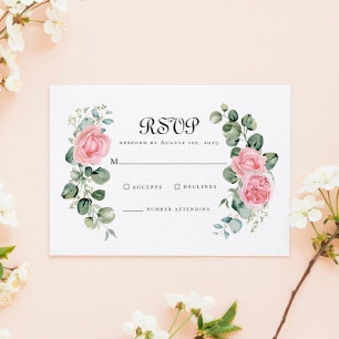 Eucalyptus Blush Pink Rose Floral Arch Wedding RSVP Card