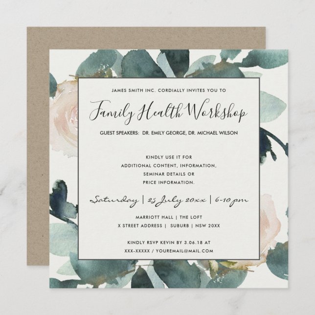 EUCALYPTUS BLUSH ROSE FOLIAGE WORKSHOP EVENT INVITATION (Front/Back)