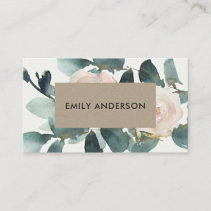 EUCALYPTUS BLUSH ROSE PEONY KRAFT FAUNA WATERCOLOR BUSINESS CARD