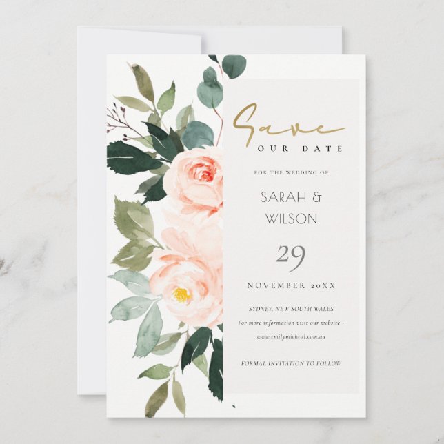 Eucalyptus Blush Rose Pink Save the Date Invite (Front)