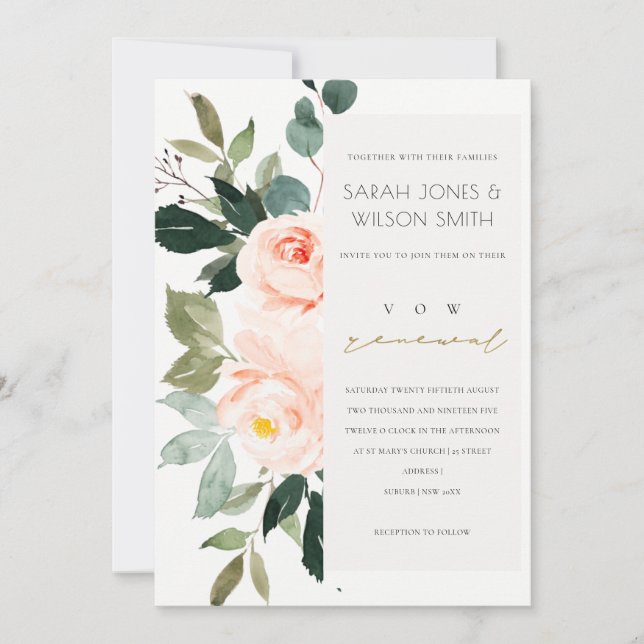 Eucalyptus Blush Rose Pink Vow Renewal Invite (Front)