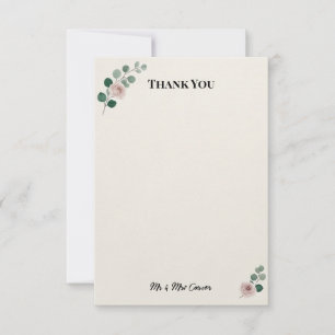Eucalyptus Blush Rose Wedding Thank You Card