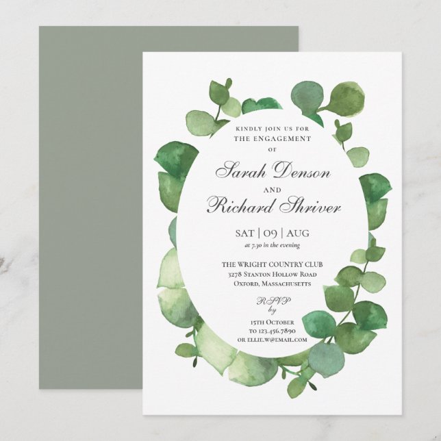 Eucalyptus Boho Greenery Floral Engagement Party Invitation (Front/Back)