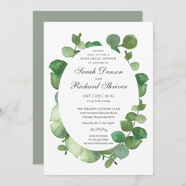 Eucalyptus Boho Greenery Floral Rehearsal Dinner Invitation (Front/Back)